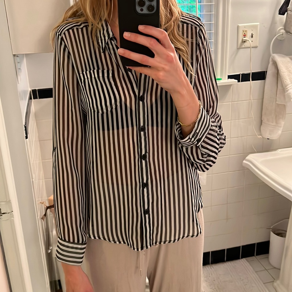 Black And White Button Down Sheer Dress Shirt